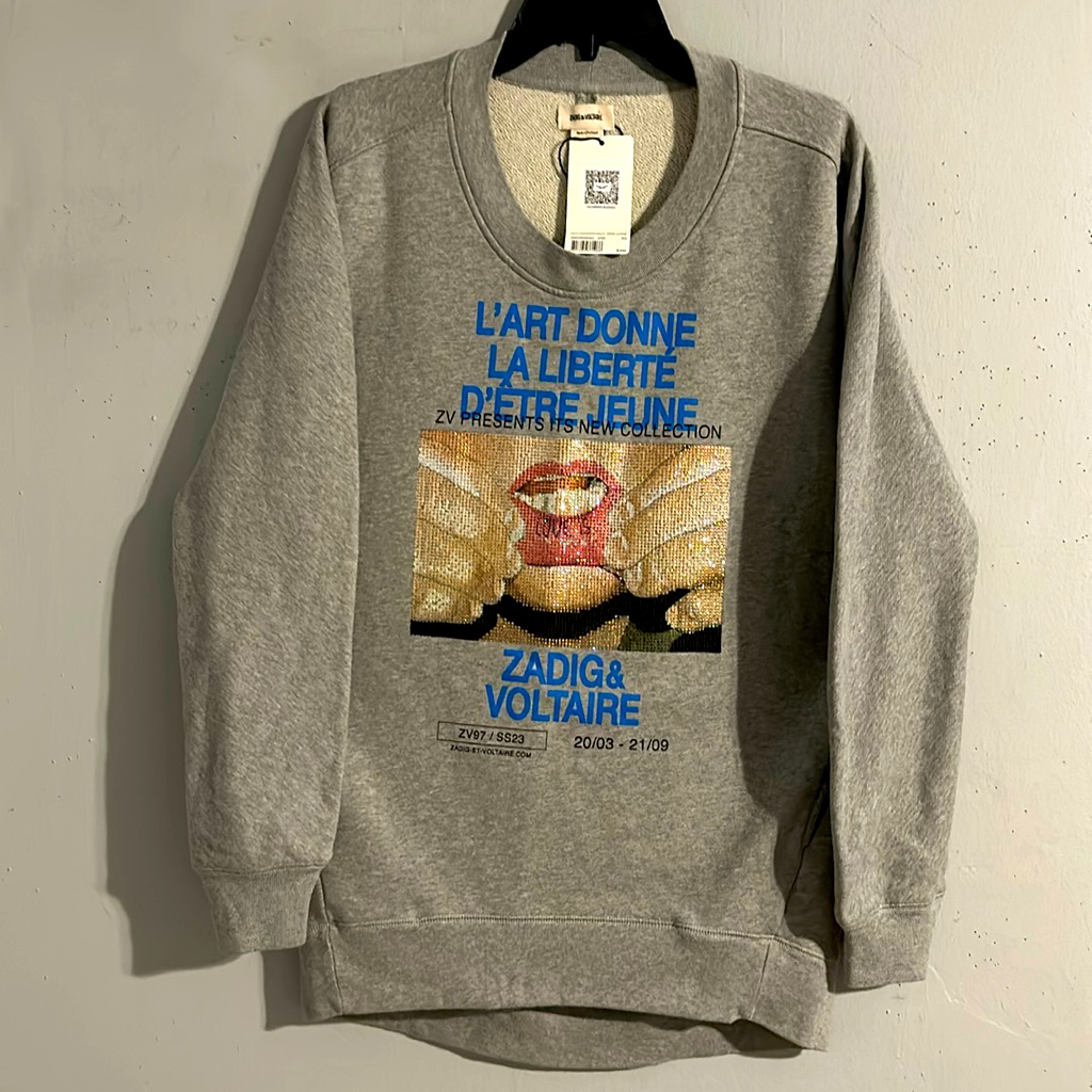 Zadig & Voltaire Sweater Gray Dress With Rhinestones In The Middle Of The Front